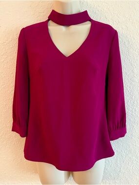 Trina Turk Magenta Choker Neck Blouse XS